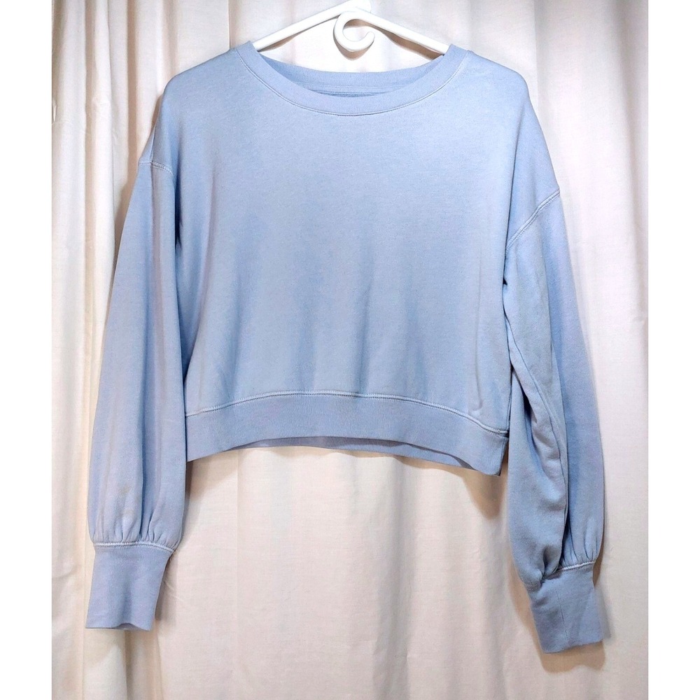 TRUE CRAFT Sweatshirt‎ Long Sleeve Cropped Top Womens Size Medium Lt Blue *READ